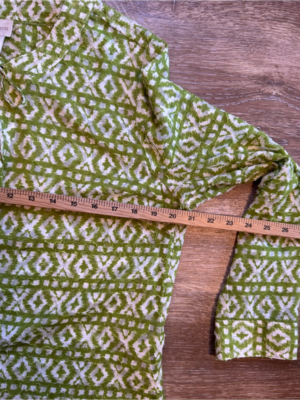 Chico's Green Geometric Casual Semi Sheer Top - Sz 1 - 1x - Picture 6 of 16